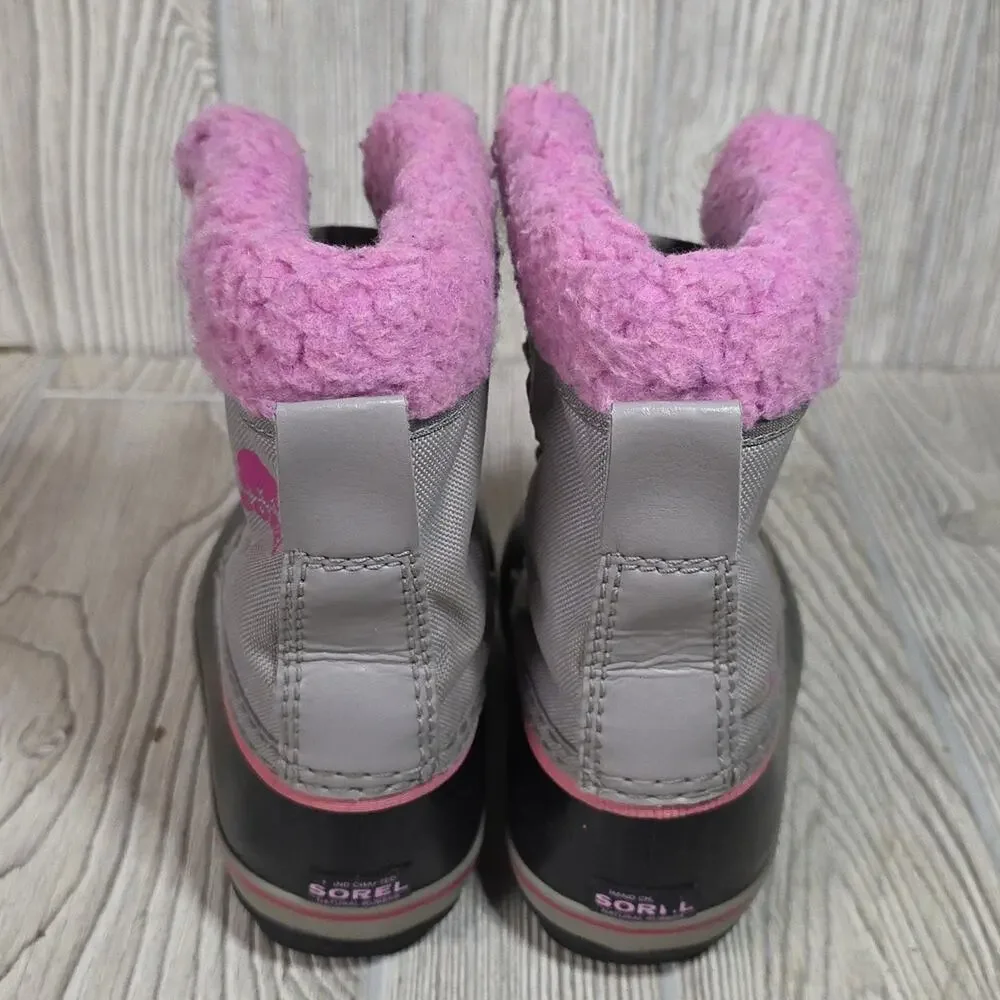 Sorel Yoot Pac Nylon Chrome Grey and Orchid Waterproof Winter Boots Kids Size 13